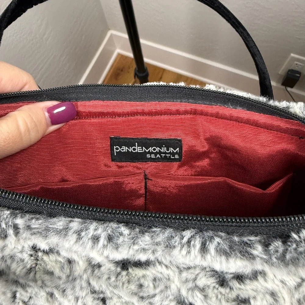 Pandemonium Seattle Faux Fur Handbag Black & Gray Rose Texture